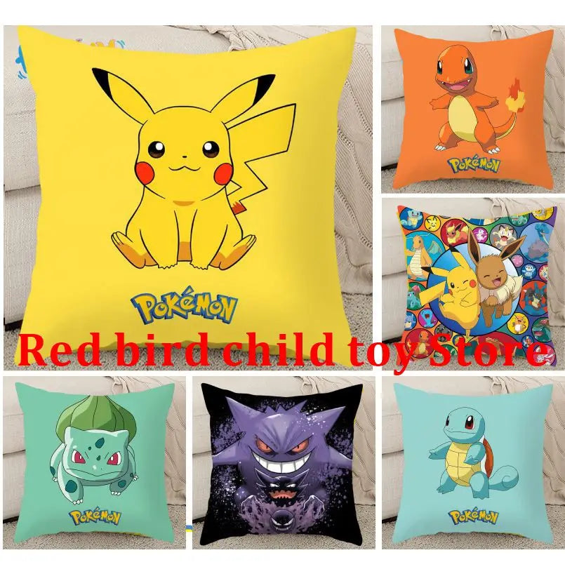 45X45CM Pokémon Pikachu Eevee Anime Short Plush Cute Cartoon Pillowcase Home Sofa Office Cushion Pillow Cushion Cover Wholesale