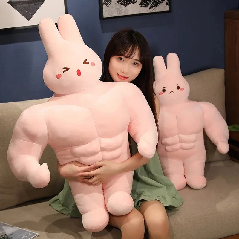 50-90CM Funny Strong Muscle Rabbit Plush Toys Humanoid Animal Pillow Stuffed Soft Vent Embrace Toys Cushion for Kids Kawaii Gift