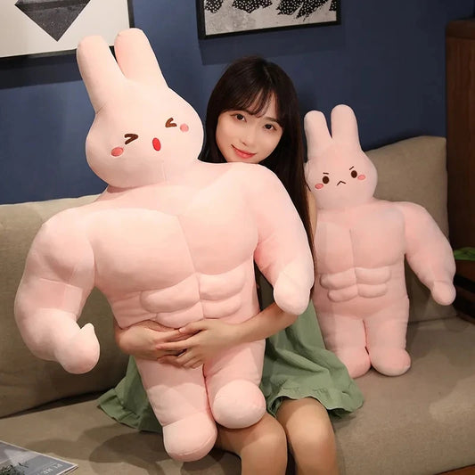 50-90CM Funny Strong Muscle Rabbit Plush Toys Humanoid Animal Pillow Stuffed Soft Vent Embrace Toys Cushion for Kids Kawaii Gift