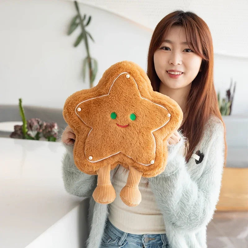 Creative Cookie Pillows Star / Tree Shaped Biscuits Stuffed Plush Toys Realistic Food Snack Seat Cushion Plushie Props Gifts