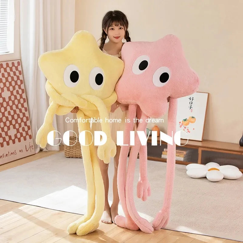 Long Cuddly Legs Pentagon Stars Strip Throw Pillow Kawaii Giant Pink Cherry Blossom Plush Toy Headrest Cushion Photo Ornaments