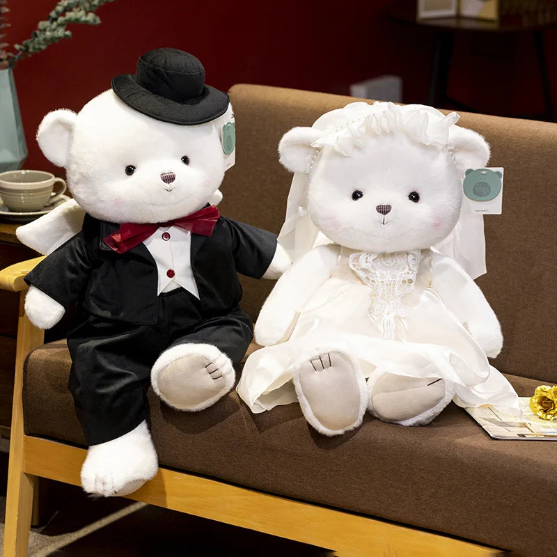 30/40/60cm Cute Wedding Couple Bear With Cloth Plush Toys Stuffed Dolls Kids Friends Girl Birthday Wedding Gift