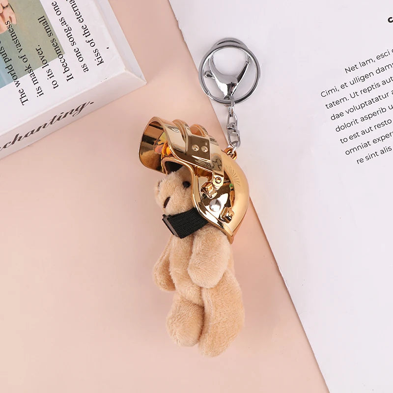 1PCS Lovely Helmeted Bear Charm Keychains Y2K Plush Ornament Pendant Car Keyring Backpack Decoration Bag Fashion Jewelry