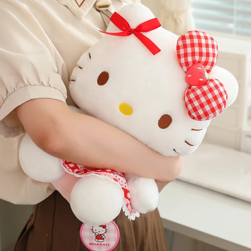 Sanrio Sit Strawberry Hello Kitty Anime Hello Kitty Stuffed Toy Plushier Pillow Xmas Gift For Girl Kawaii Hello Kitty Plush Doll