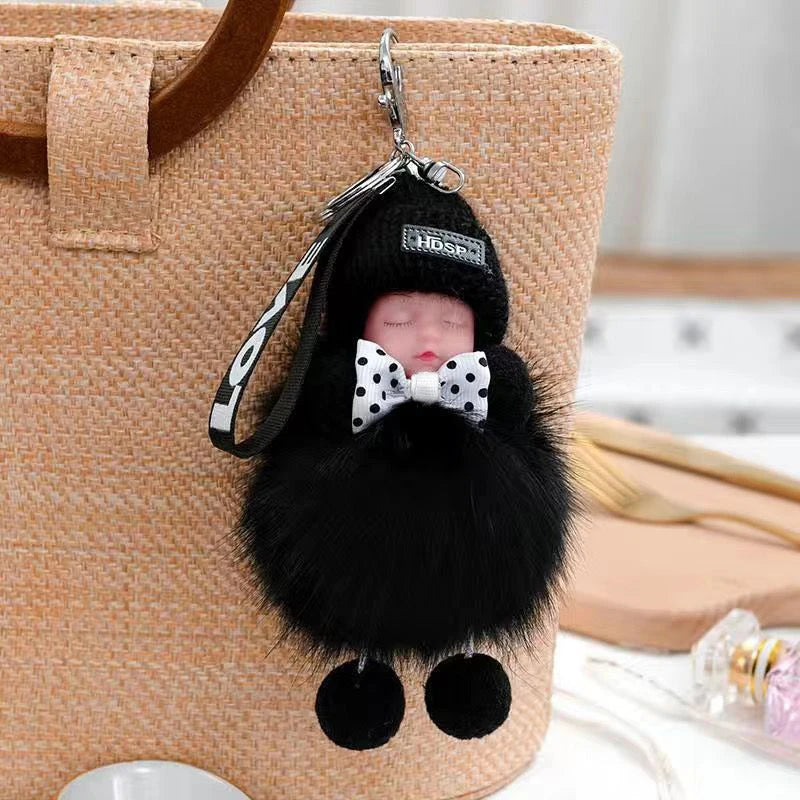 Cute Sleeping Baby Keychain Charm Cute Fluffy Plush Doll Car Keychain Fashion Women's Bag Charm Backpack Decoration Gift