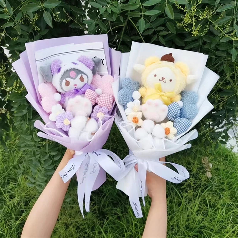 Anime Kuromi My Melody Cinnamoroll Hello Kitty Plush Doll Toy With bowknot Bouquet Valentine's Day Birthday Christmas Gift