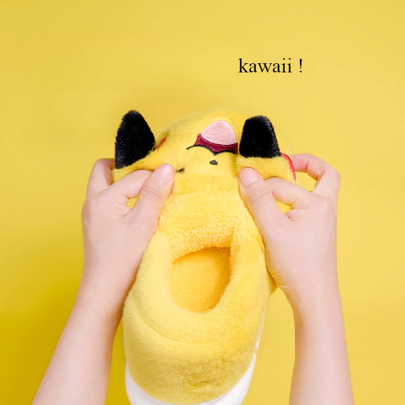 Pokemon Plush Cartoon Anime Pikachu Slippers Plush Warm Indoor Shoes Winter Warmth Anti Slip Boys Girls Birthday Xmas Gifts