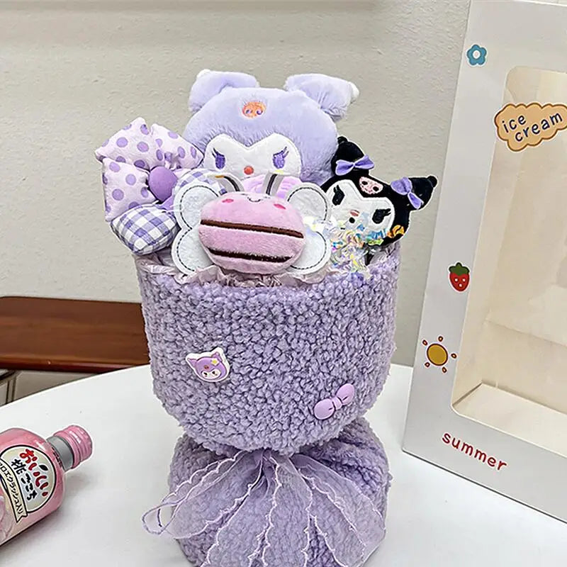 Sanrio Hello Kitty Bouquet Cute Cartoon Plush Doll Flower Cinnamoroll Kuromi My Melody Toys Flower Girl&Child Holiday Gifts