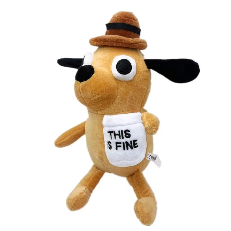 This Is Fine Meme Animal Coffee Dog Plush Toy Soft Stuffed Doll Kids Toy Gift for Children Boy Birthday