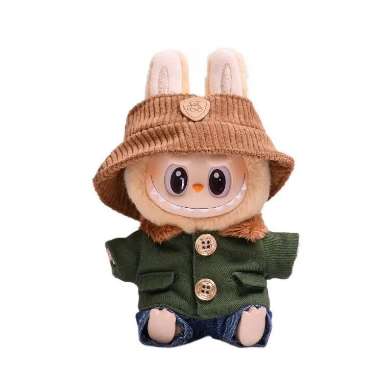 17cm Mini Plush Doll'S Clothes Outfit Accessories For Korea Kpop Exo Labubu Idol V1 V2 Green coat hat set Clothing Gift