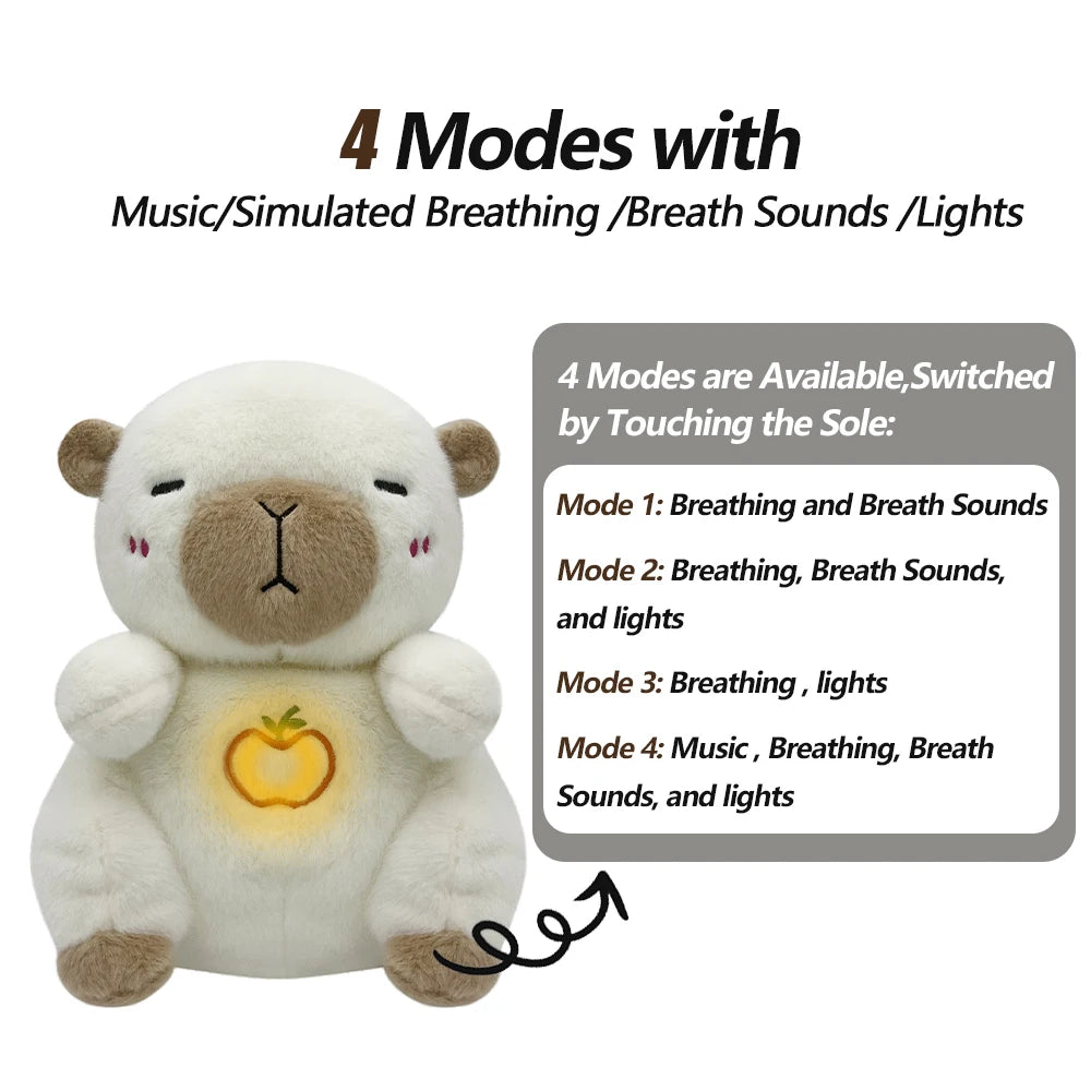 4 MODES Original Sleeping Time Baby Breathing Anxiety Relief Capybara Sensory Toys with Hug Stuffed Plush Capybara and Otter Toy