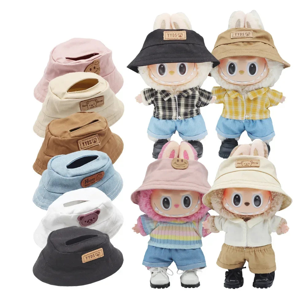 17cm Mini Plush Doll'S Clothes Outfit Accessories For Korea Kpop Exo Labubu Idol Open fisherman hat DIY Clothing Gift