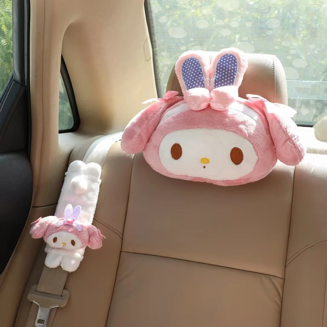 Sanrio My Melody Headrest Hello Kitty Cushion Car Seat Belt Cover Cartoon My Sweet Piano Plush Pillow Kawaii Car Decor Girl Gift