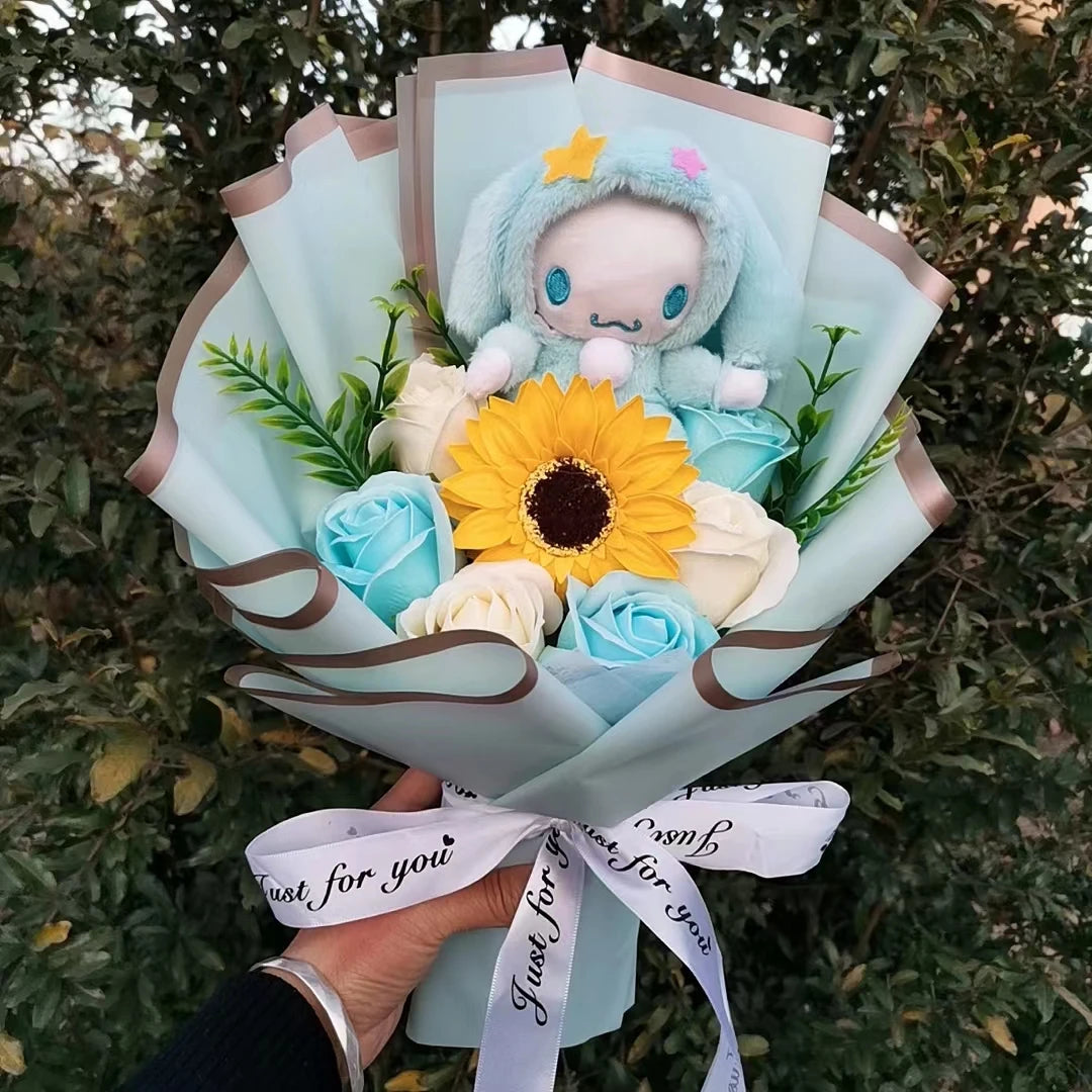 Hello Kitty Plush Bouquet Anime My Melody Kuromi Plush Toy Cinnamoroll Rose Sunflower Flower Valentine's Day Birthday Gifts