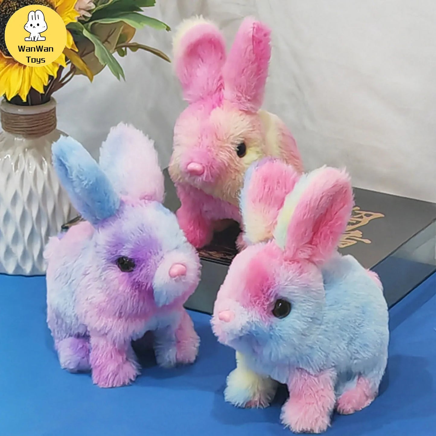 Simulation Soft Fur Color Starry Sky Color Electric Cute Bunny Children Plush Interactive Animal Doll Battery Model 3+