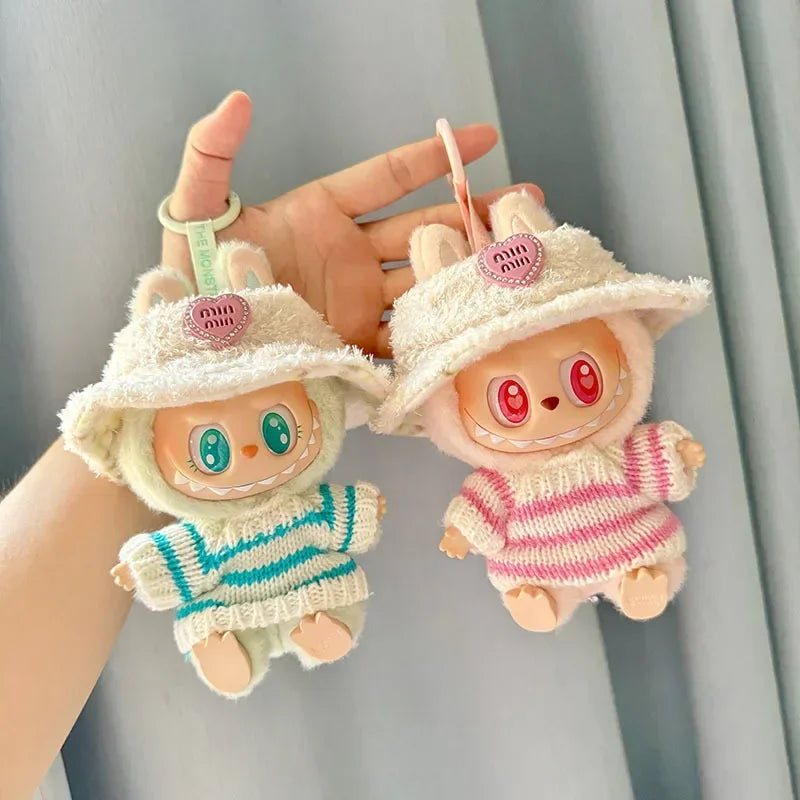 Mini Doll'S Clothes Outfit Accessories For Labubu V1 V2 Idol pink and white striped sweater cup set Clothing