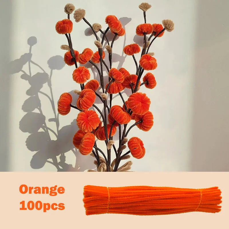 100pcs Colorful Chenille Stems Pipe Cleaners Plush Tinsel Stem Wired Twist Sticks Hair Strip DIY Craft Educational Toys Handmade