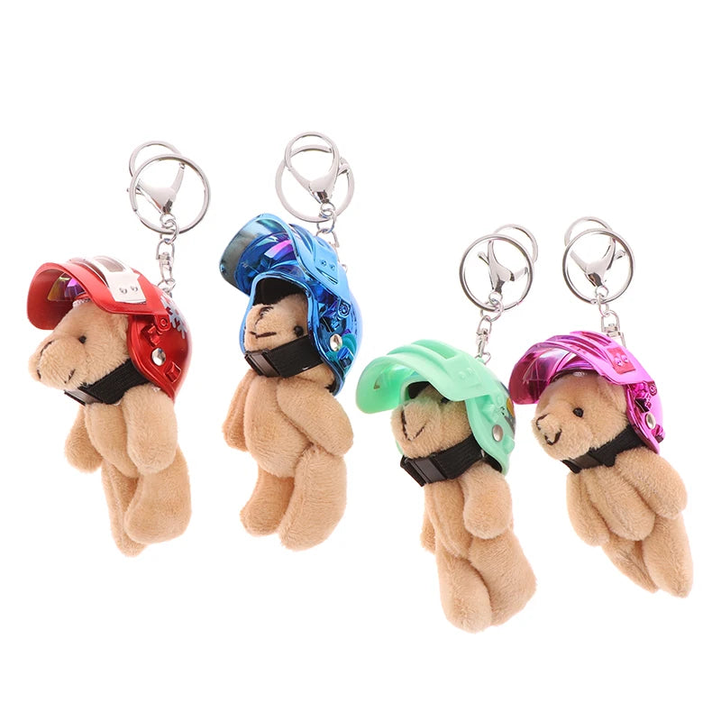 1PCS Lovely Helmeted Bear Charm Keychains Y2K Plush Ornament Pendant Car Keyring Backpack Decoration Bag Fashion Jewelry