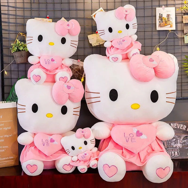 24-55cm Sanrio Hello Kitty Cat Plush Toys Cartoon KT Cat Plushie Doll Soft Stuffed Anime Pillow Birthday Gifts For Kids Girls