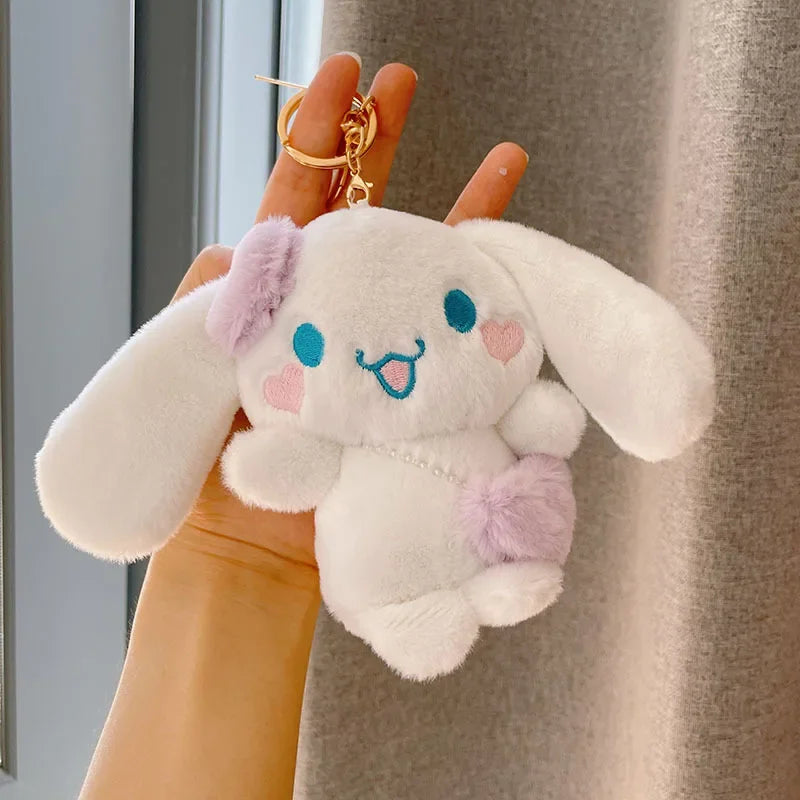 Sanrio Cute Cartoon Girl Heart Cinnamoroll Plush Pendant Toy Car Keychain Backpack Doll Small Doll Hanging Chain Jewelry