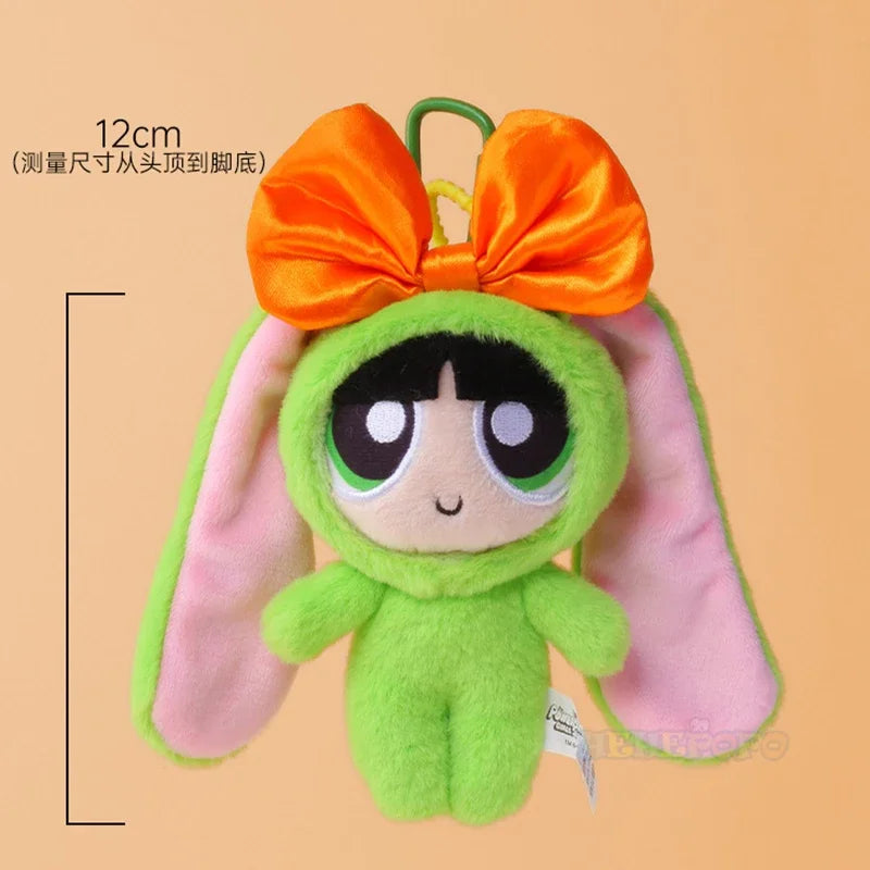 12cm Bag Plush Pendant Powerpuff Girls Cartoon Cute Dress Up Bunny Rabbit Plush Toy Pendant Bow Tie Doll Gift Doll for Girls