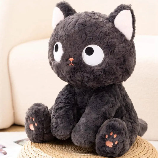 Funny Three Poses Fat Black Cat Plush Stuffed Animals Toy Lifelike Cat Doll for Boys and Girls Children Xmas Birthday Gift