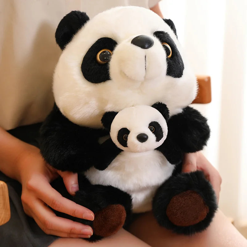 25/28/30cm Lovely Lying&Sitting Panda With Baby Bear Doll National Treasure Zoo Plush Toy Classic Elegant Gift For Friends