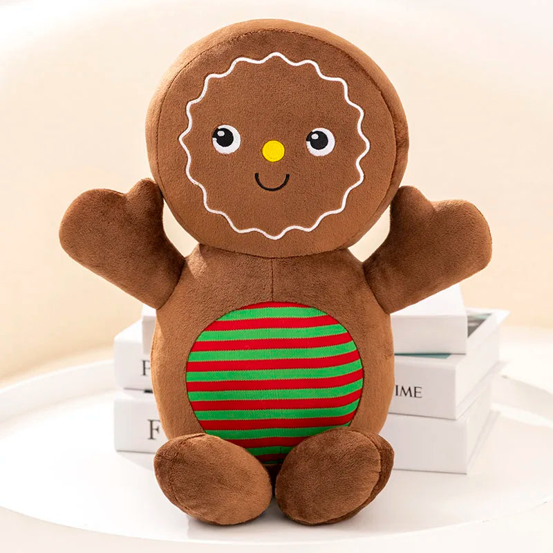 Adorable Ginger Bread Plush Toy Stuffed Caramel Chocolate Gingerbread Man Cushion Christmas Tree House Bow Ring Decor Xmas Deer