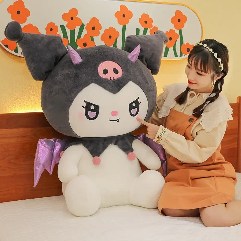 60cm Big Size New Sanrio Cute Demon Kuromi Plush Toy Angel My Melody Plushies Pillow Doll Stuffed Animal Home Decor