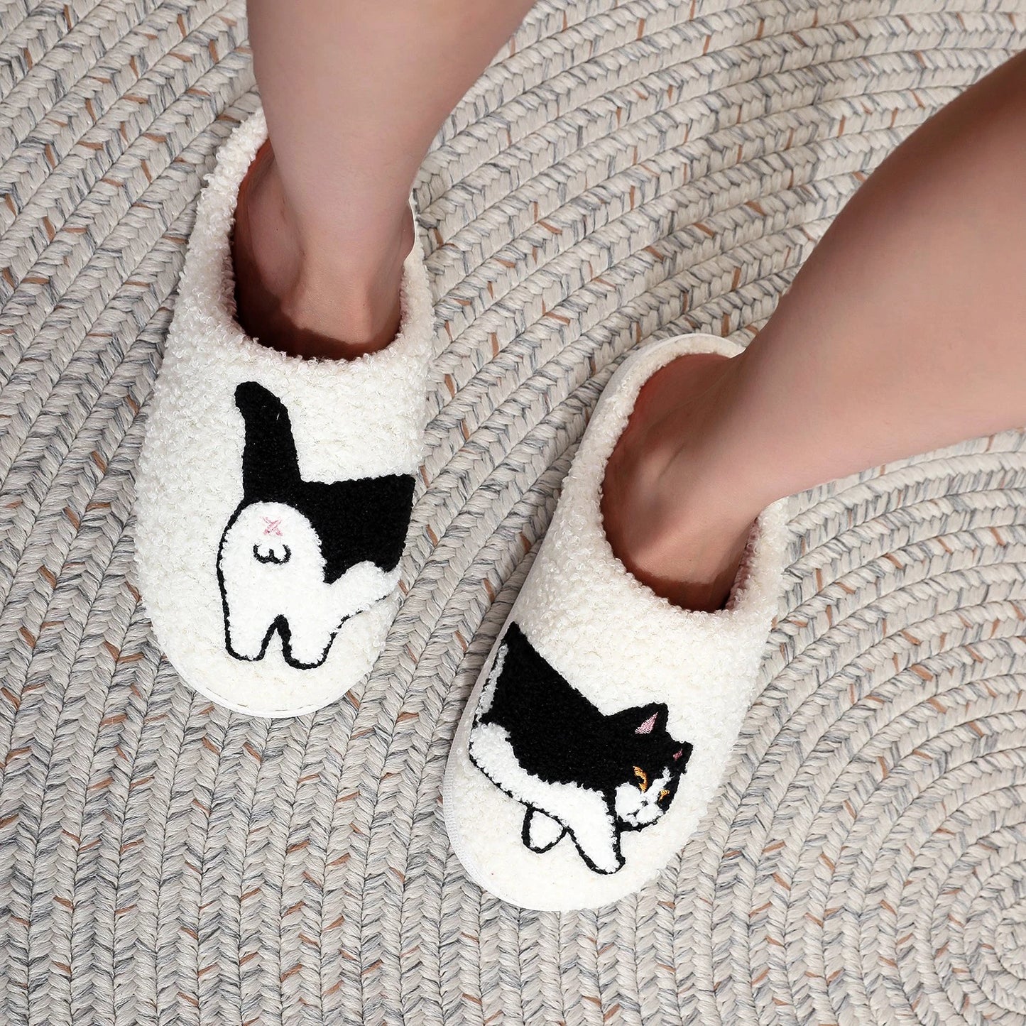 Cow Cat Pet Pattern Embroidery stuffed Home Platform Cozy Wool Cotton Slippers Cute Warm Non-slip Indoor Slippers Pet Mom Gift Catman Men Women Can Wear