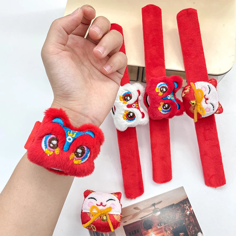 Chinese New Year Awakening Lion Plush Toys Wrist Clap Bracelet For Women Men Cute Cartoon Spring Festival Wristband Gifts