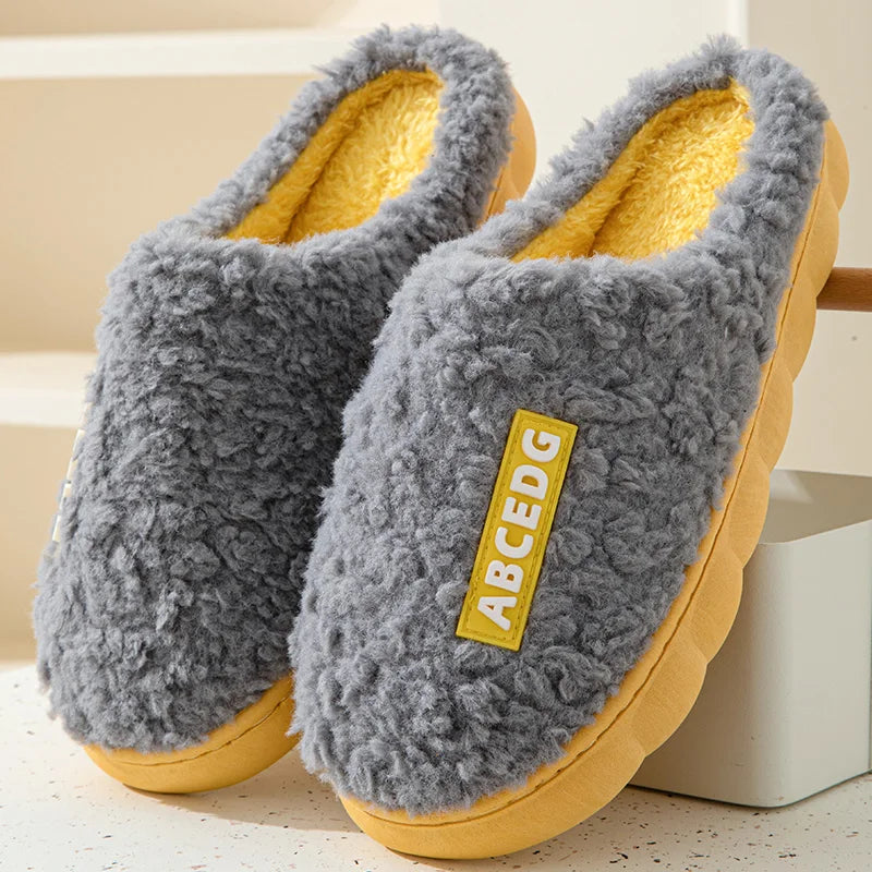 Thick Sole Home Indoor Outside Men And Women Couples Winter Household Warm Fluffy Slippers Fashion Plush Cotton Shoes Ladies