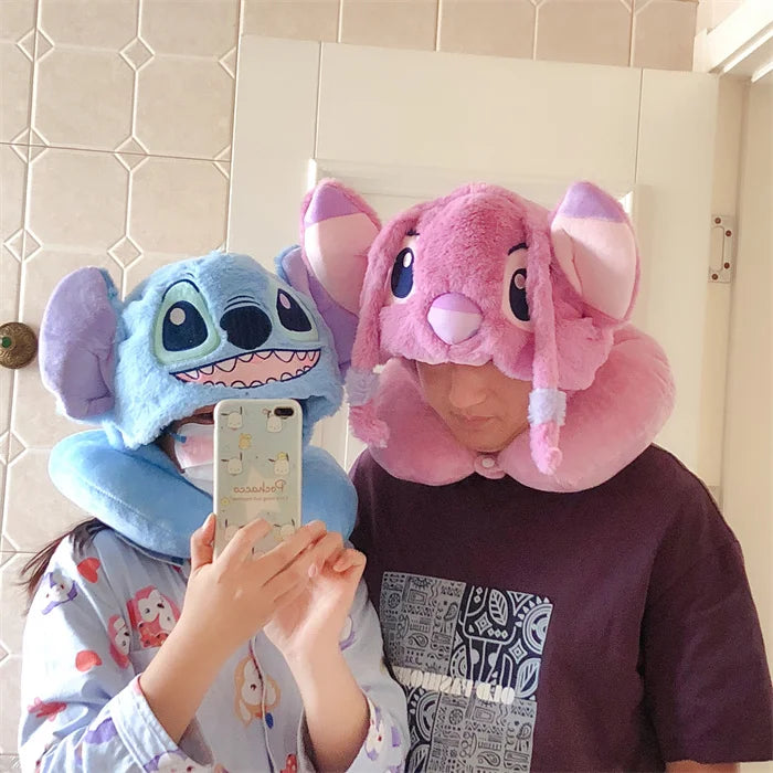 New Disney Plush Lilo & Stitch Cheshire Cat U-shaped Neck Pillow Stitch Cheshire Cat Travel Hat Pillow Nap Pillow Gifts For Girl