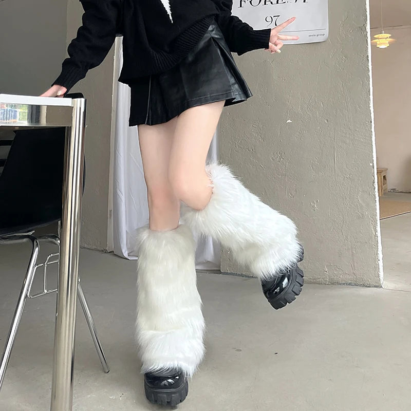 1Pair Y2K Spicy Girl Imitation Rabbit Fur Grass Leg Covers Plush Thickened Velvet Subcultural Tubing Stacked Furry Leg Warmers