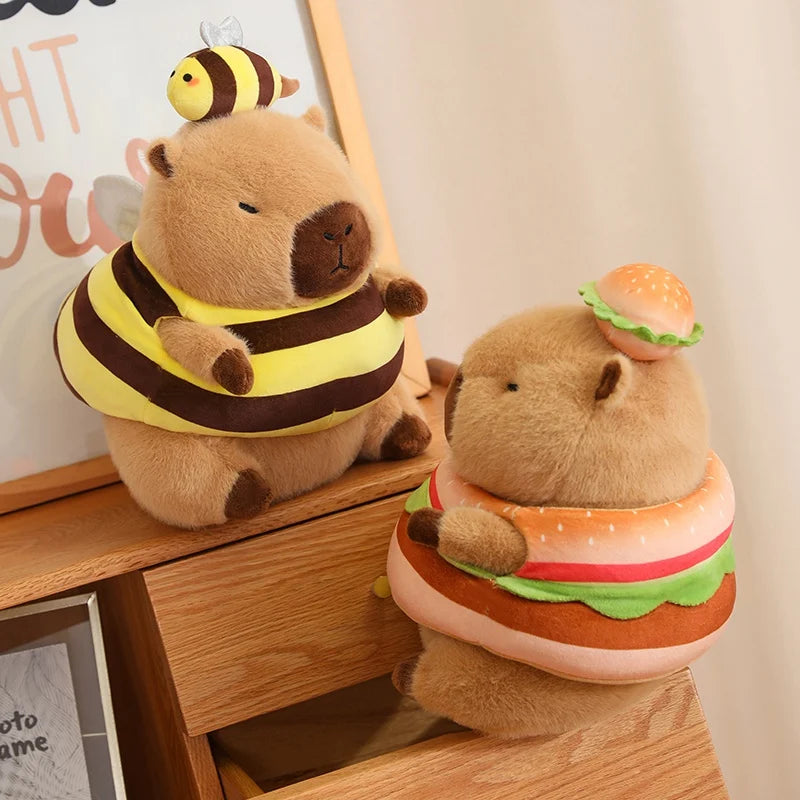 Capybara Series Plush Toy Fun Cosplay Strawberry Turtle Poop Hamburger Bun Lotus TV Series 1988 Fruit Food Decor Stuffed Animal