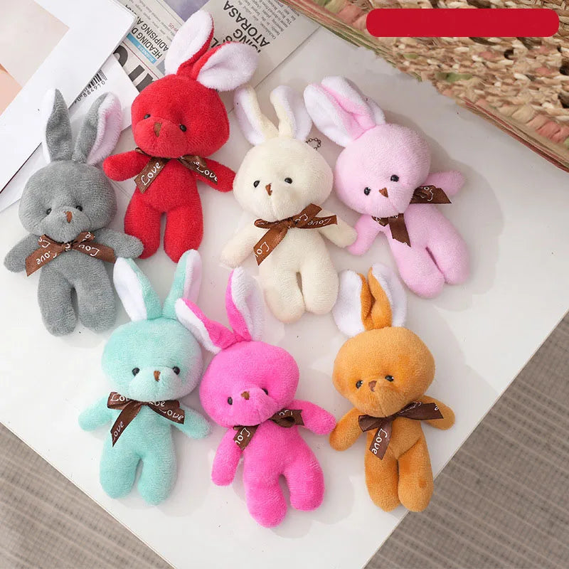 Cute Soft Stuffed rabbit Mini Teddy rabbit Dolls Plush Toys Key Chain Wedding Xmas Decoration Gifts Kids Keychain Pendant Doll