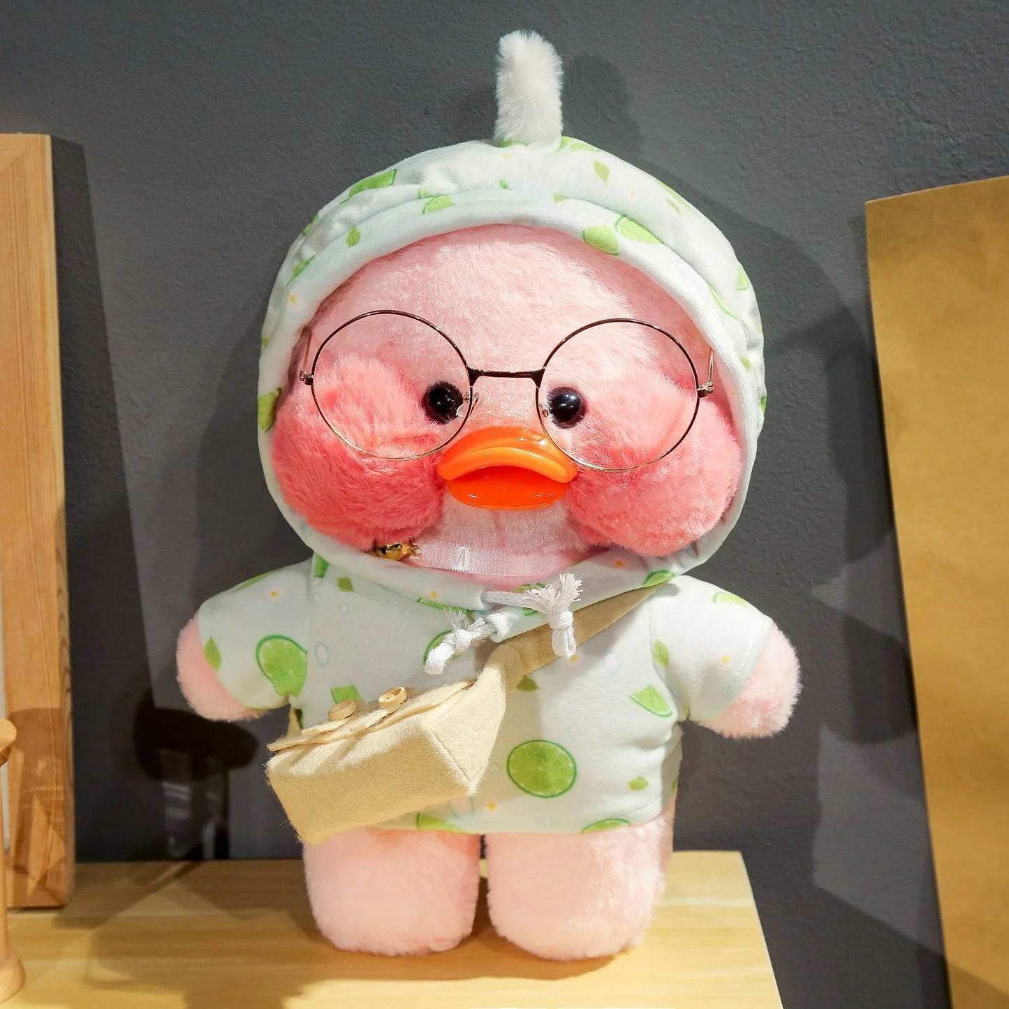 30cm Cute Cafe Pink Duck Stuffed Plush Animals Toy Wear Glasses And Hoodie Soft Doll Girl Birthday Creative Gift For Girls