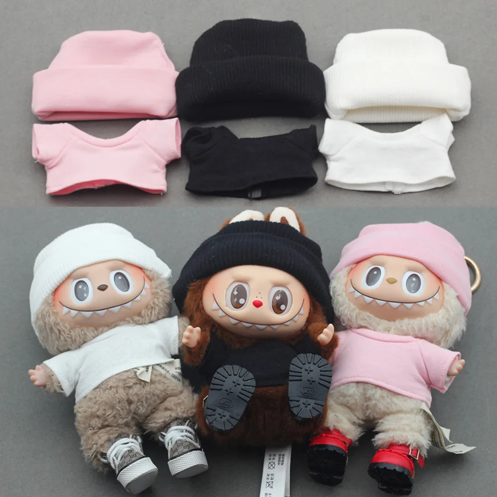 Mini Doll Clothes Outfit Accessories For Coca Cola Series 15-17cm Labubu Knitting T-shirt Hat pleated skirt Uniform Set Clothing