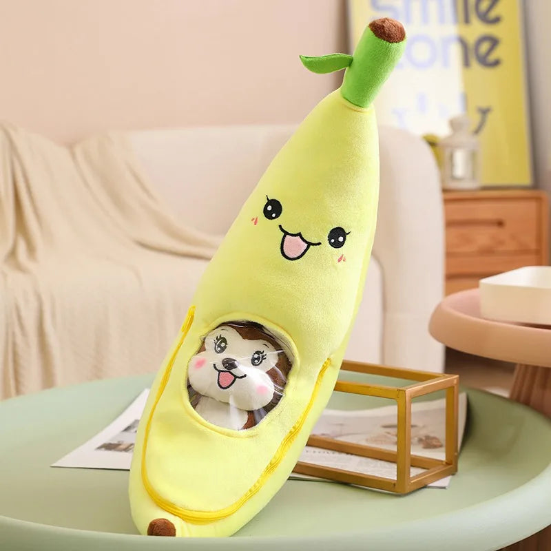 55cm/70cm Giant Soft Cartoon Smile Banana With Monkey Plush Toys Stuffed Fruit Cushion Pillow Creative Girls Valentine's Gift