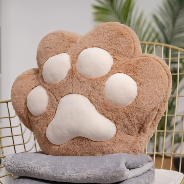 40cm Bear&Cat Paw Pillow With Two Holes Flannel Blanket Colorful Stuffed Fluffy Animal Handwarmer Pillow For Winter Warm