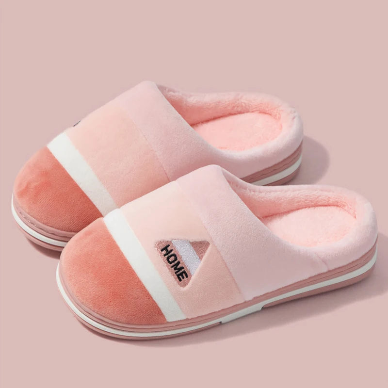 Feslishoet Winter Women Slippers Waterproof Warm TPR Plush Slides Home Thick Sole Non-Slip Solid Sandals Indoor and Outdoor