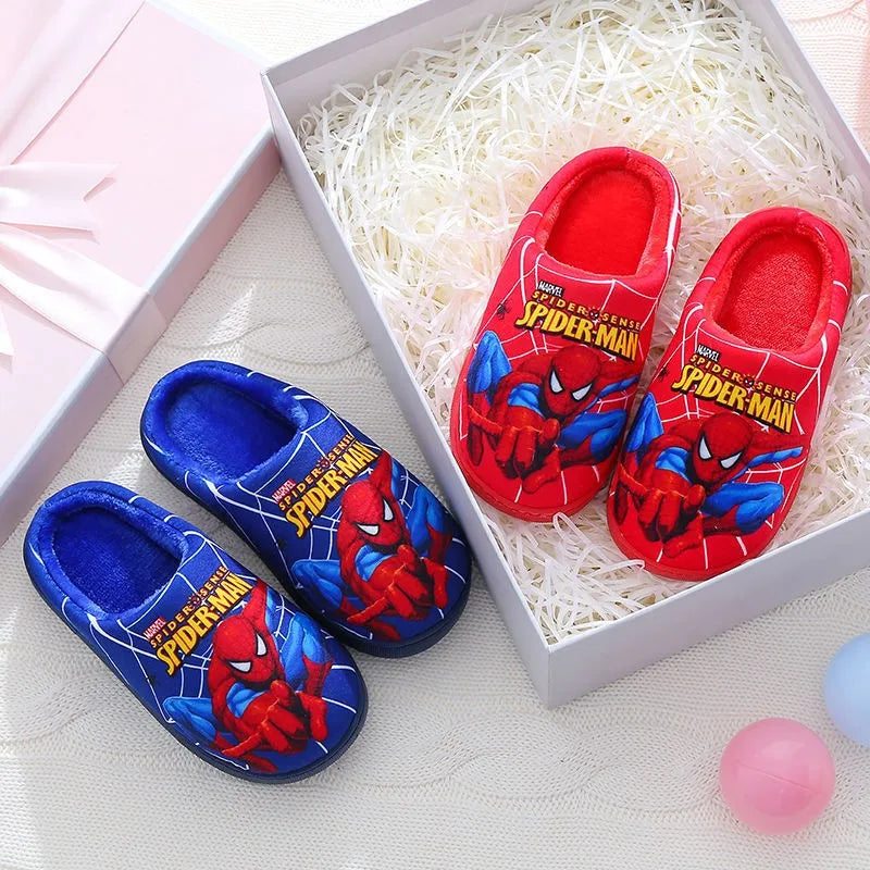 Cartoon Printed Spider-man Cotton Slippers For Children's Shoes Fashion New Style Warmth Autumn Winter Indoor Kids Boys Slipper