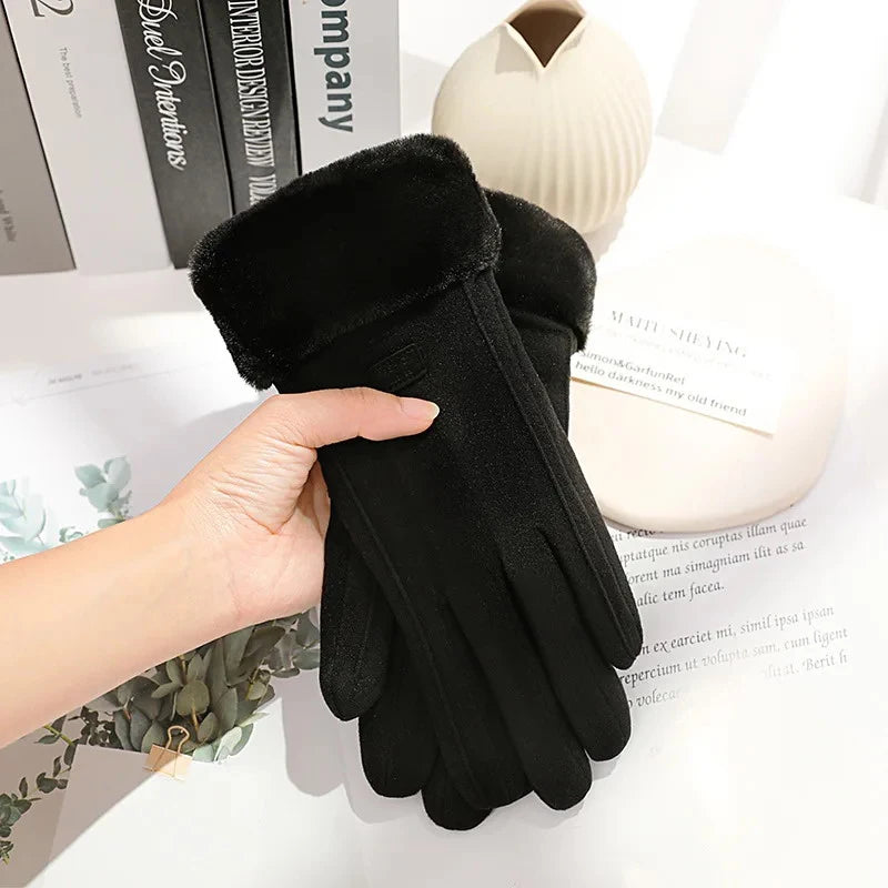 Women Winter Thick Plush Gloves Fashion Warm Suede Outdoor Guantes Lady Touchscreen Driving Gloves Sports Cycling Mittens