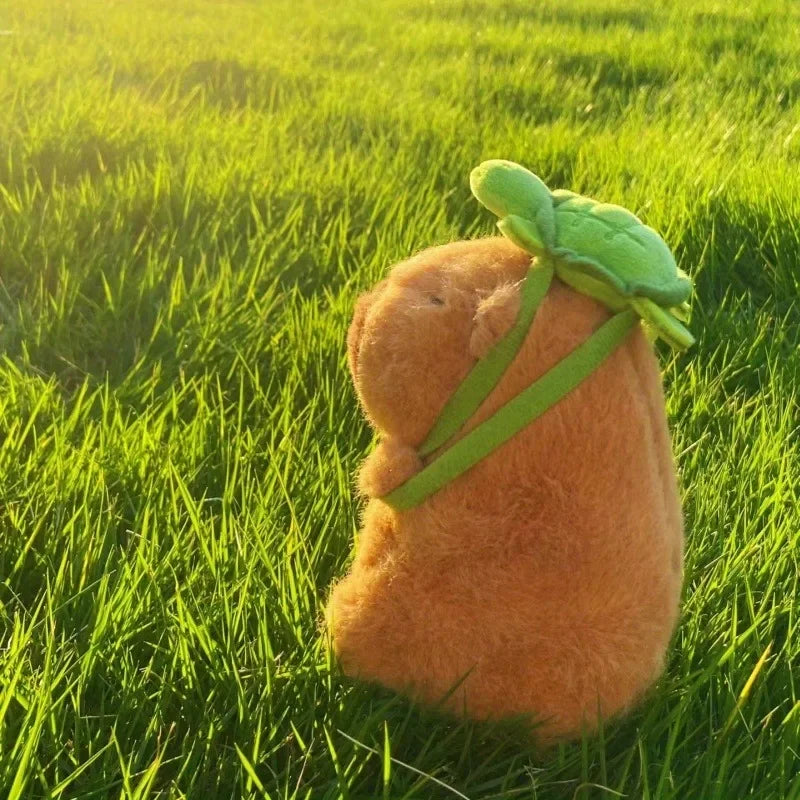 Strawberry Hat Capybara Plush Toy Simulation Turtle Backpack Capibara Stuffed Animals Papa Hand Circle Ring Small size Pendant