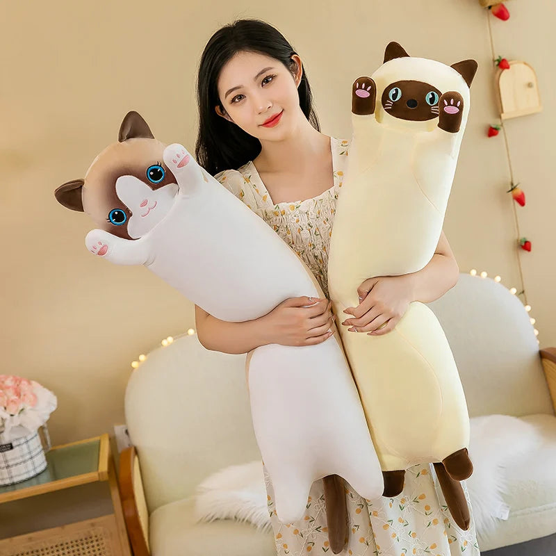 70-130cm Ultra Soft Cat Plush Long Pillow Down Cotton Stuffed Cartoon Kitten Cats Doll Plushie Peluche Sleeping Leg Pillow Gift