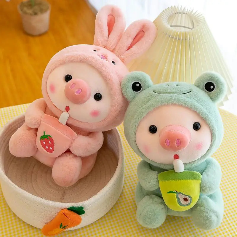 Bubble Pig Plush Toy Stuffed Animal Bunny Frog Unicorn Tiger Pillow Cup Milk Tea Boba Plushies Doll Birthday Gift Cuddly Baby