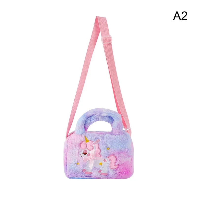 Kid Embroidery Unicorn Plush Crossbody Purses And Handbags Little Girls Rainbow Fluffy Purse Cute Cartoon Furry Shoulder Bag