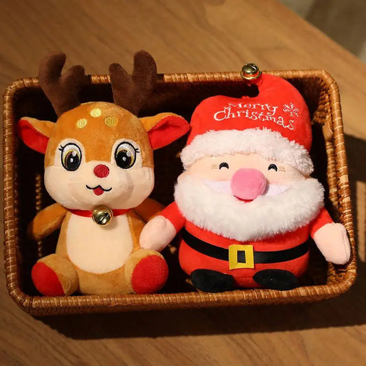 22CM Lovely Santa Claus & Elk Plush Toys Stuffed Animal Doll Christmas Gifts For Home Decoration High Quality