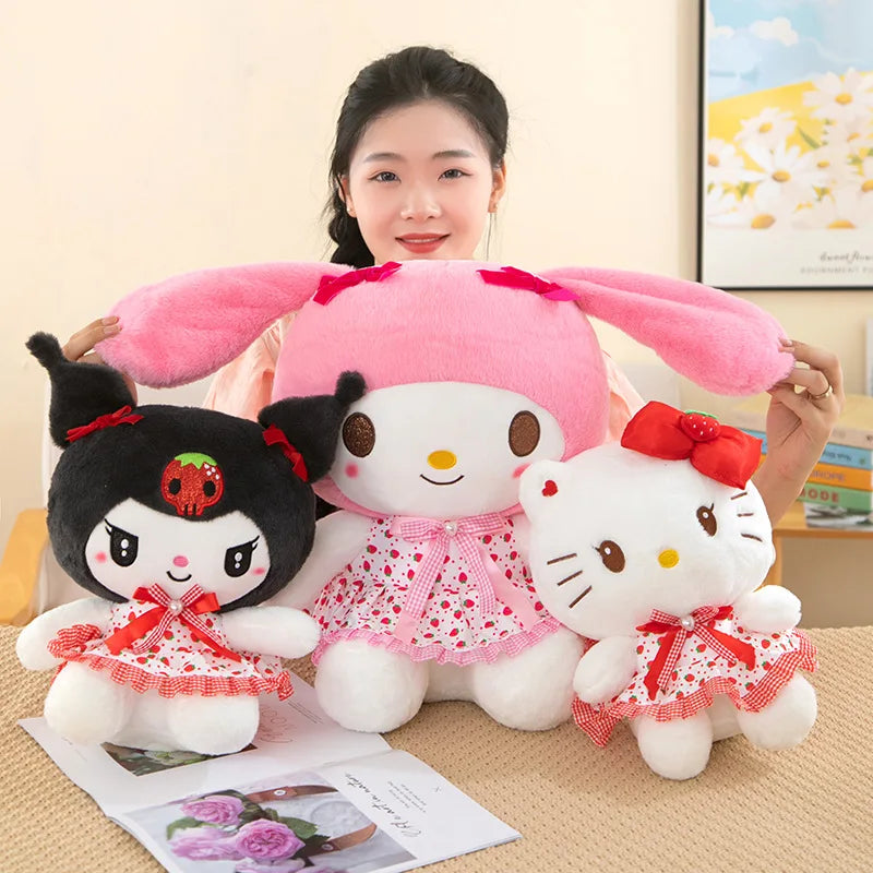 23cm Sanrio Hello Kitty Plush Kuromi KT Cat Toys Cartoon Dress Cinnamoroll My Melody Plush Doll Cushion Xmas Gift For Girls