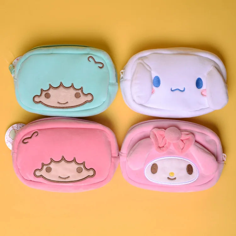 4 Pcs Japanese Sanrio Plush Toy Cosmetic Bag Melody Gemini Plush Doll Coin Purse Cell Phone Sundries Cinnamoroll Storage Bag